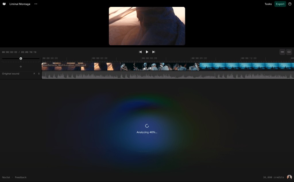 Noctal editor analyzing a clip and preparing Auto Foley placements on the timeline
