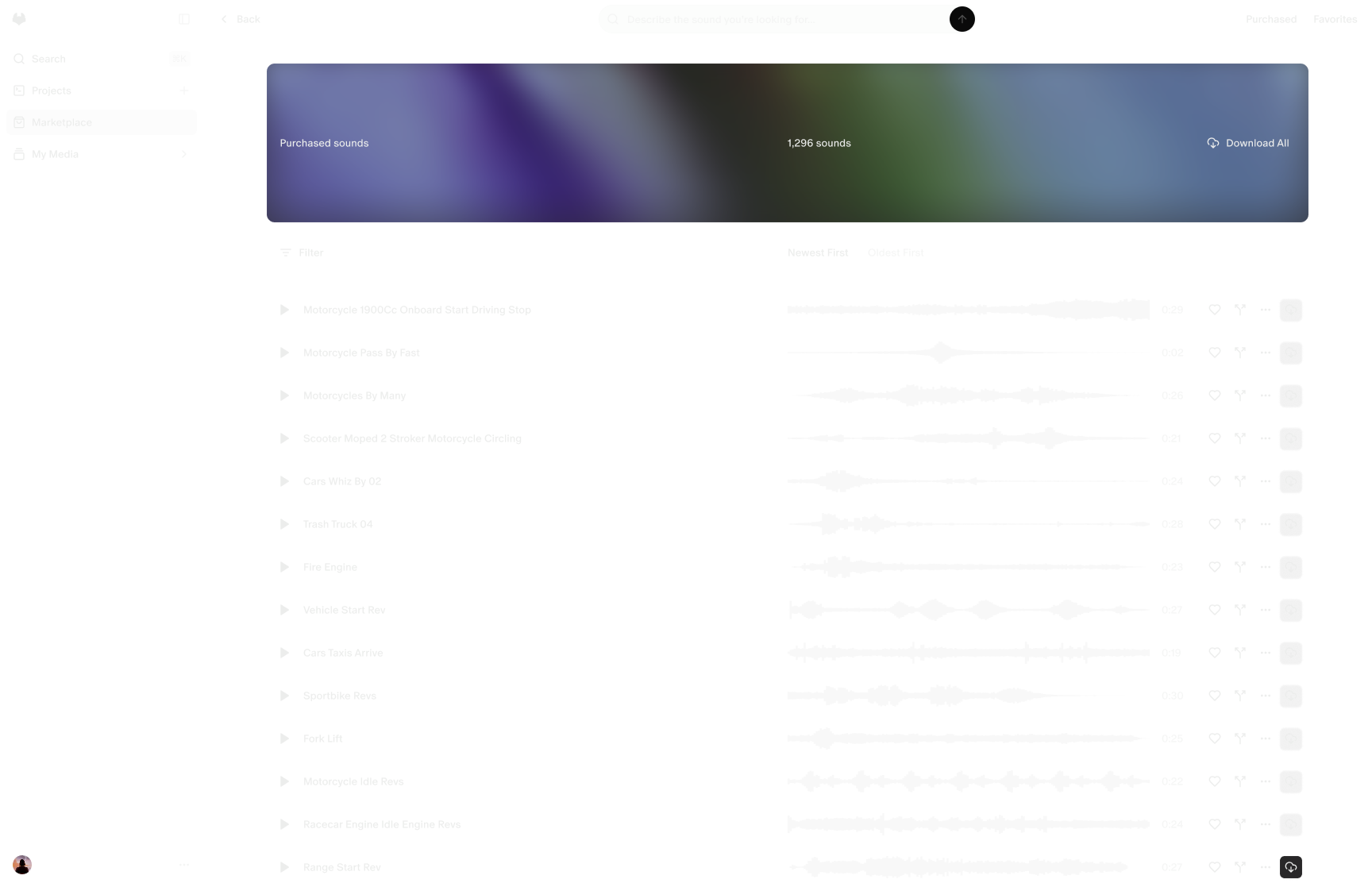 Noctal Marketplace — sound library browser