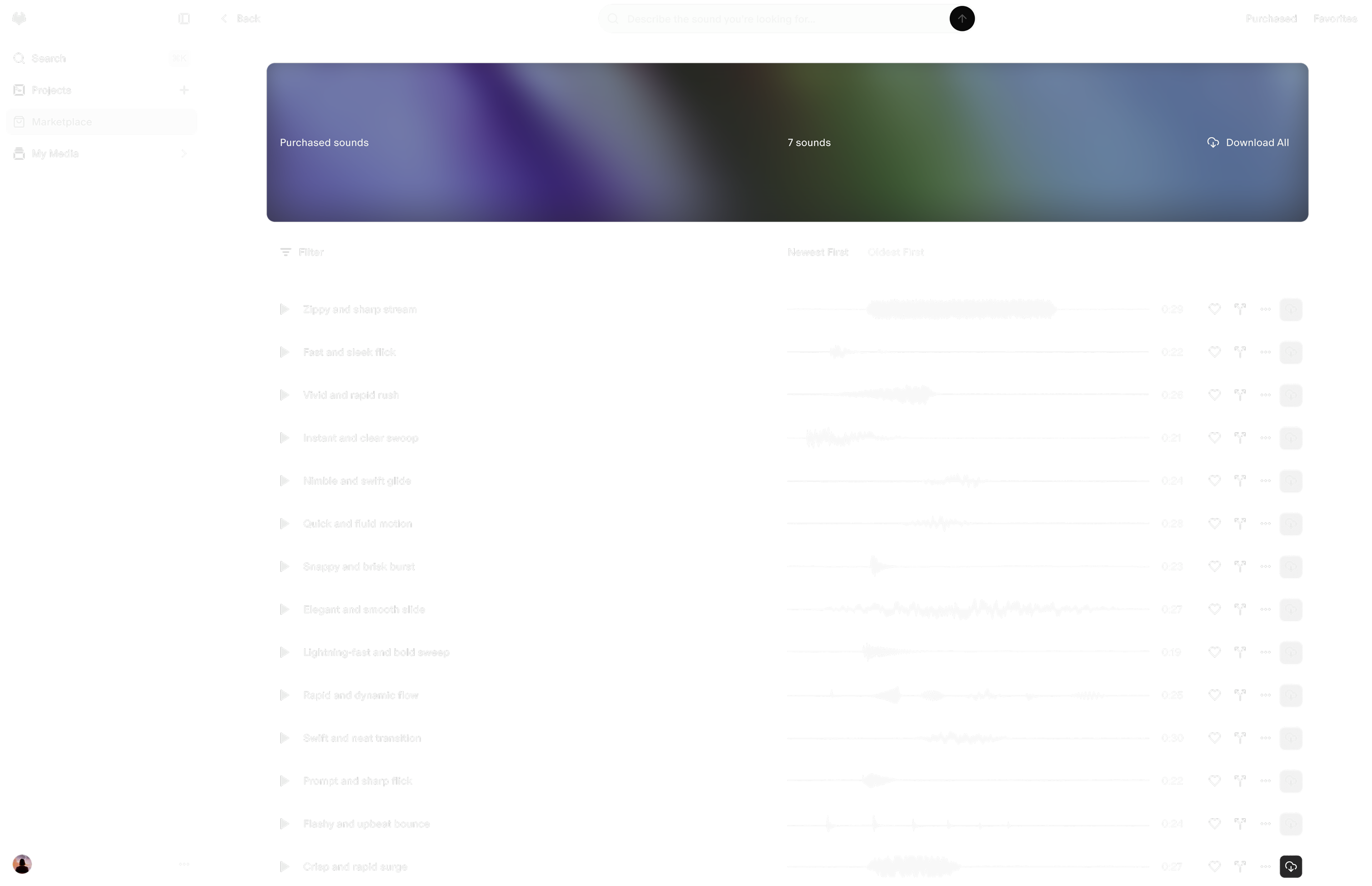Noctal Marketplace — sound library browser